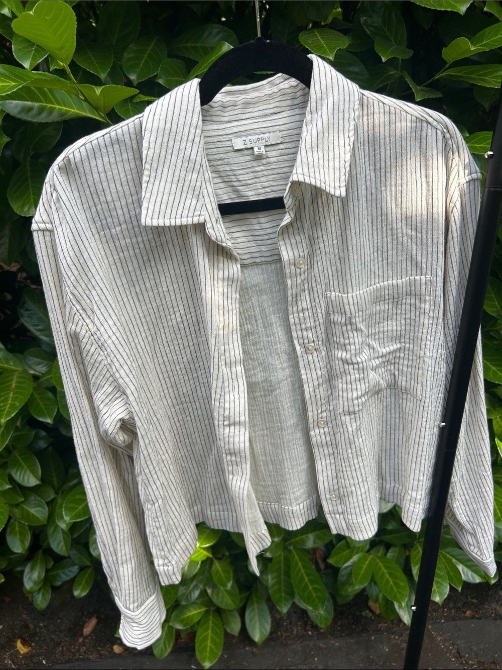 Z Supply women’s Cream Button-Down Shirt with Black Pinstripes